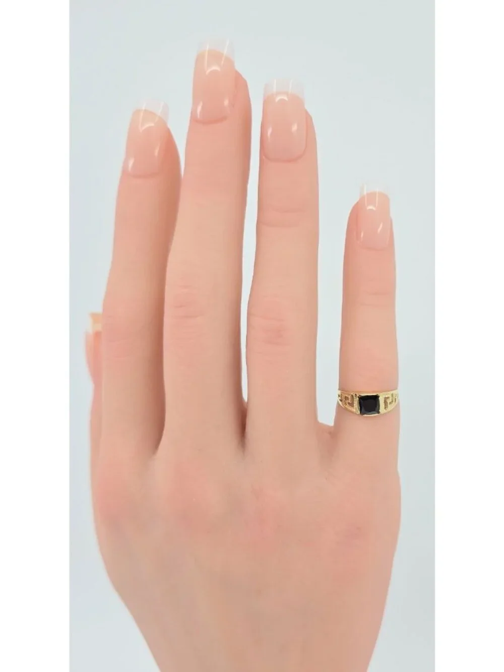Beautiful 14K Karat Solid Yellow Gold Designer Square Onyx Baby Ring - Size 3